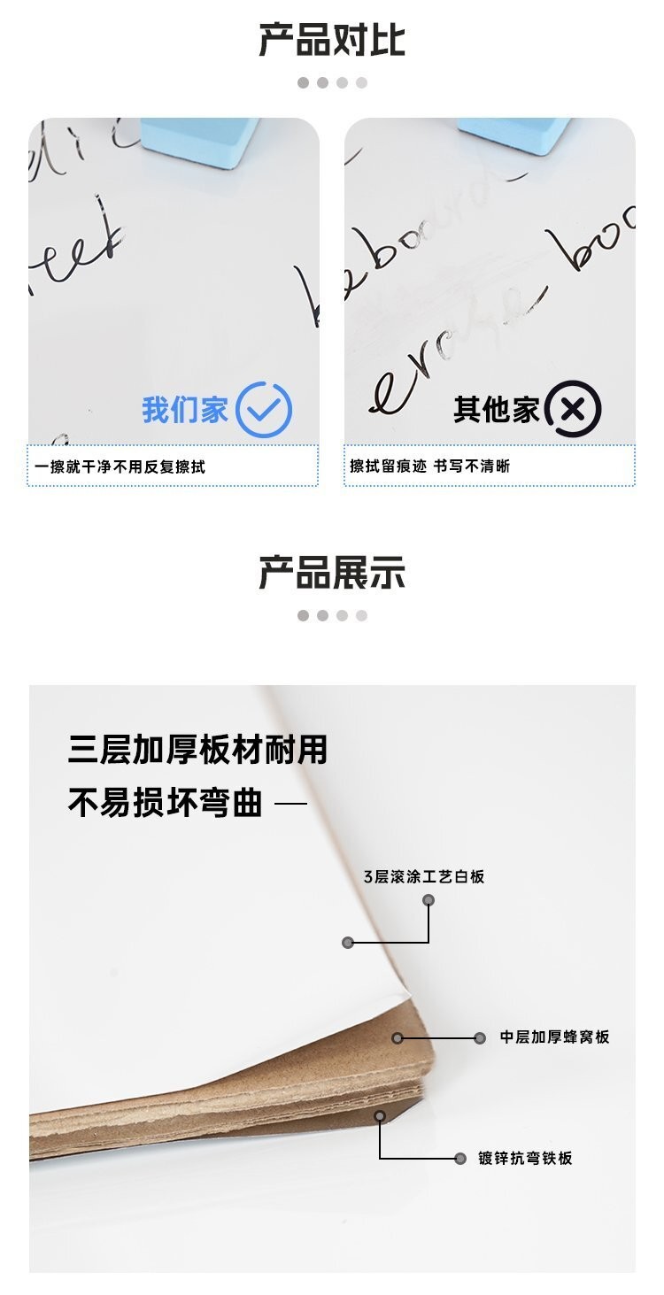 M65窄边铝框墙挂式磁吸白板 隐藏挂式易安装办公教学白板产品对比