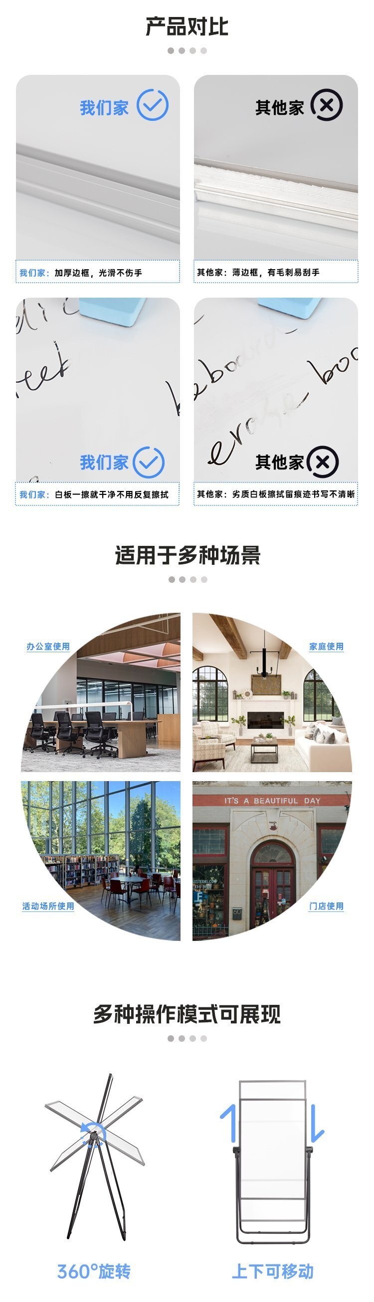 M80会议办公U型支架白板 可折叠升降磁吸双面白板产品介绍