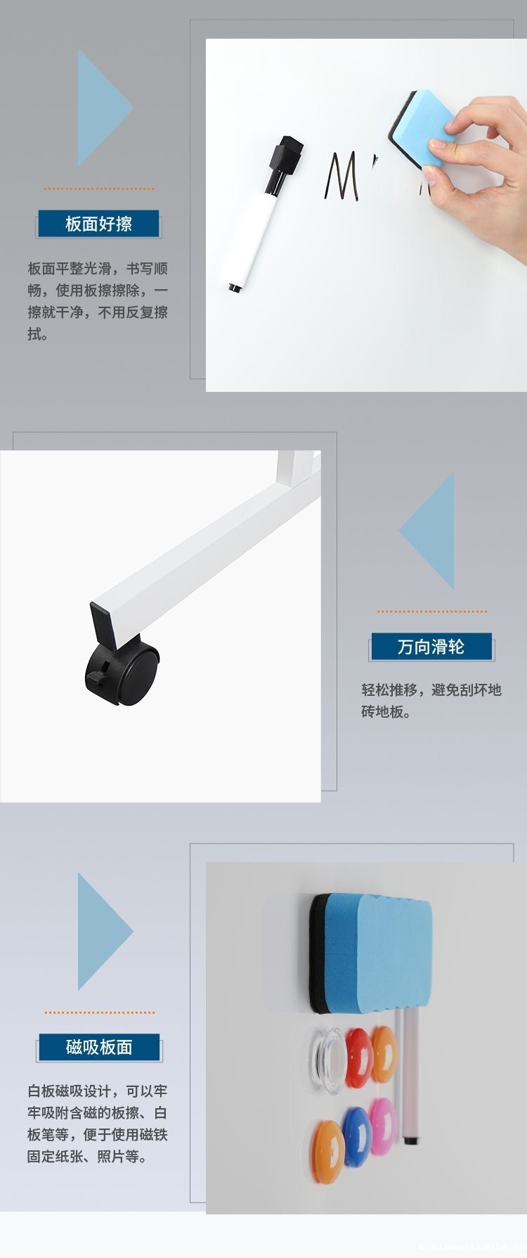 移动支架白板90x120办公磁性双面白板