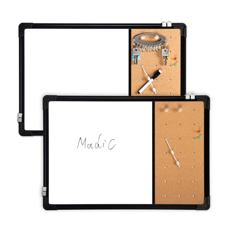 A01铝框软木结合白板40x60CM双向挂钩软木装饰告示板